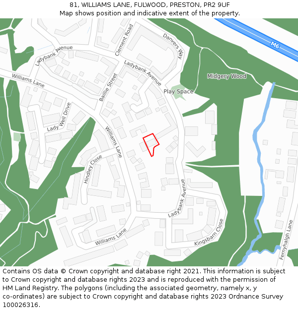 81, WILLIAMS LANE, FULWOOD, PRESTON, PR2 9UF: Location map and indicative extent of plot