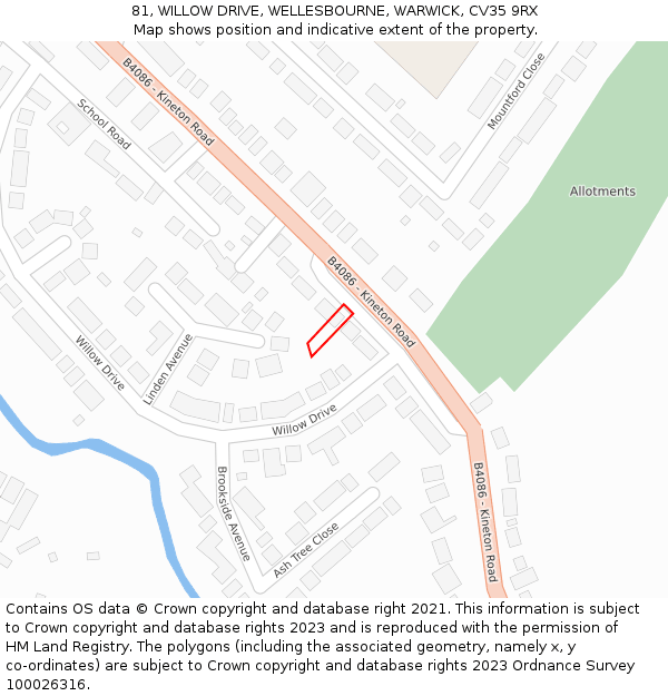 81, WILLOW DRIVE, WELLESBOURNE, WARWICK, CV35 9RX: Location map and indicative extent of plot