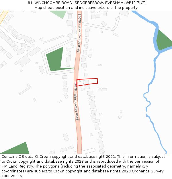 81, WINCHCOMBE ROAD, SEDGEBERROW, EVESHAM, WR11 7UZ: Location map and indicative extent of plot