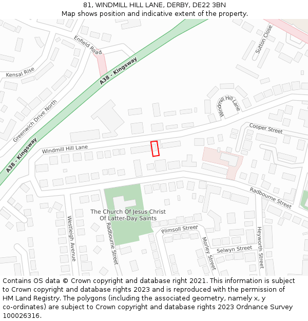 81, WINDMILL HILL LANE, DERBY, DE22 3BN: Location map and indicative extent of plot