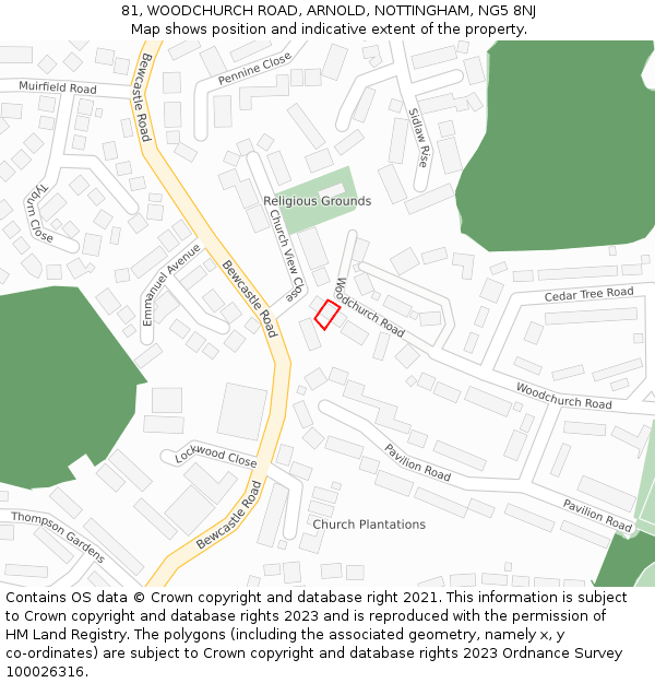 81, WOODCHURCH ROAD, ARNOLD, NOTTINGHAM, NG5 8NJ: Location map and indicative extent of plot