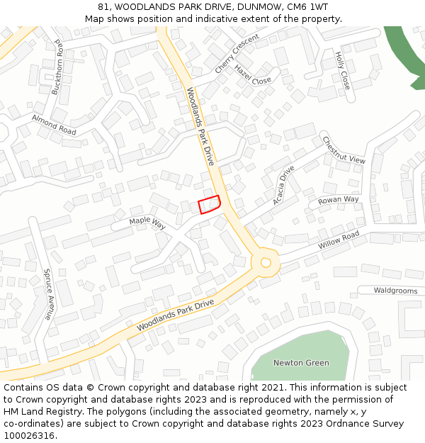 81, WOODLANDS PARK DRIVE, DUNMOW, CM6 1WT: Location map and indicative extent of plot