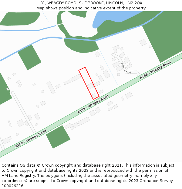 81, WRAGBY ROAD, SUDBROOKE, LINCOLN, LN2 2QX: Location map and indicative extent of plot