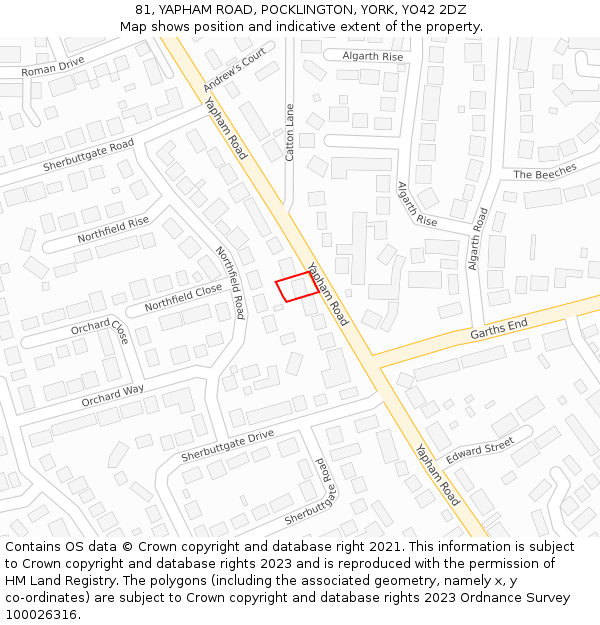 81, YAPHAM ROAD, POCKLINGTON, YORK, YO42 2DZ: Location map and indicative extent of plot