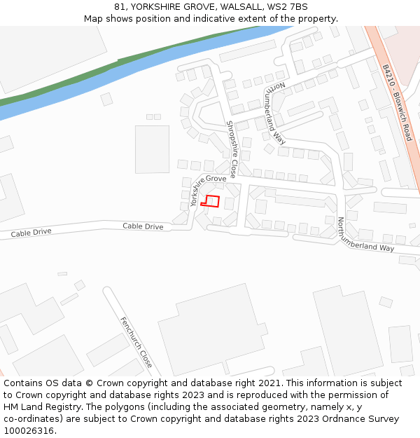 81, YORKSHIRE GROVE, WALSALL, WS2 7BS: Location map and indicative extent of plot