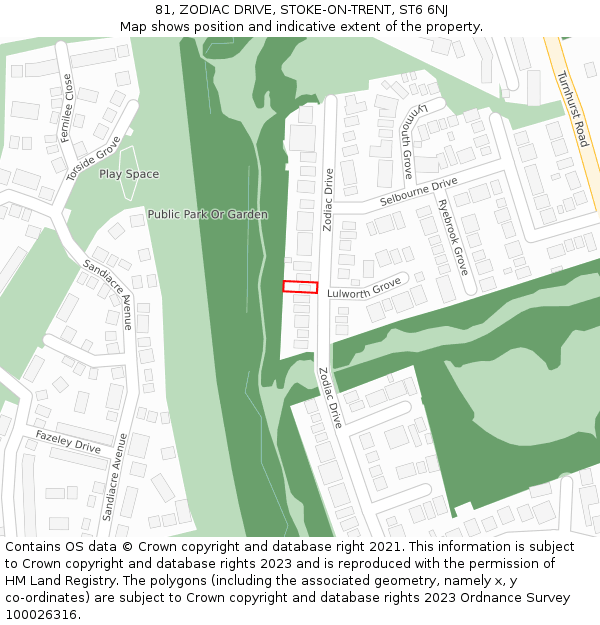 81, ZODIAC DRIVE, STOKE-ON-TRENT, ST6 6NJ: Location map and indicative extent of plot