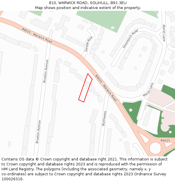 810, WARWICK ROAD, SOLIHULL, B91 3EU: Location map and indicative extent of plot