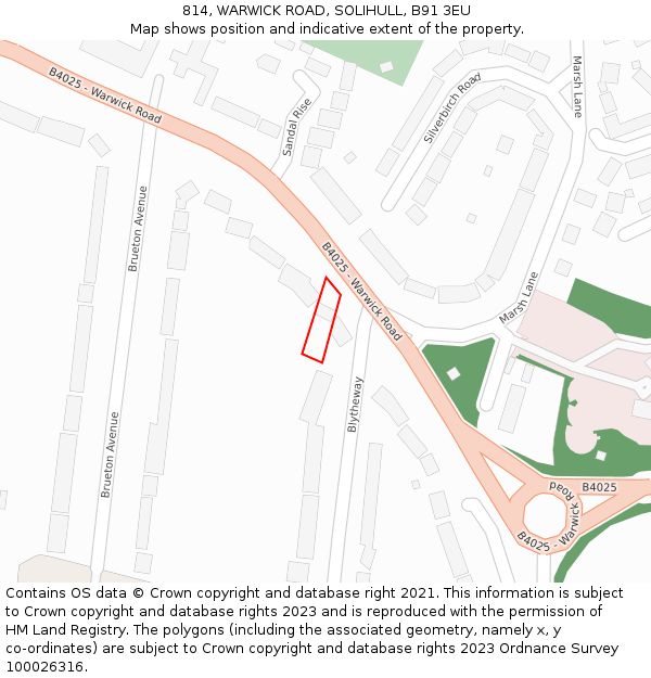 814, WARWICK ROAD, SOLIHULL, B91 3EU: Location map and indicative extent of plot