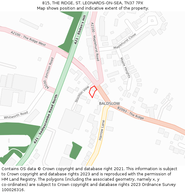 815, THE RIDGE, ST. LEONARDS-ON-SEA, TN37 7PX: Location map and indicative extent of plot