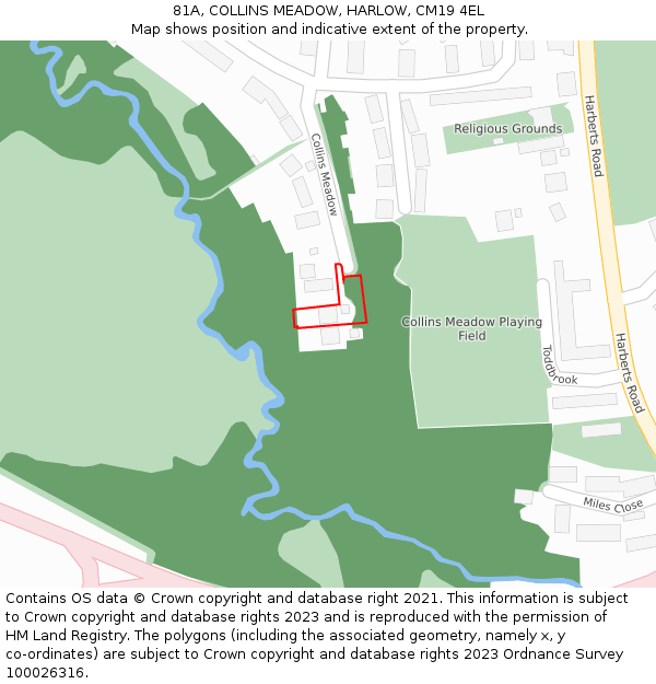 81A, COLLINS MEADOW, HARLOW, CM19 4EL: Location map and indicative extent of plot