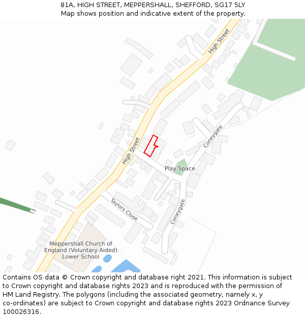 81A, HIGH STREET, MEPPERSHALL, SHEFFORD, SG17 5LY: Location map and indicative extent of plot