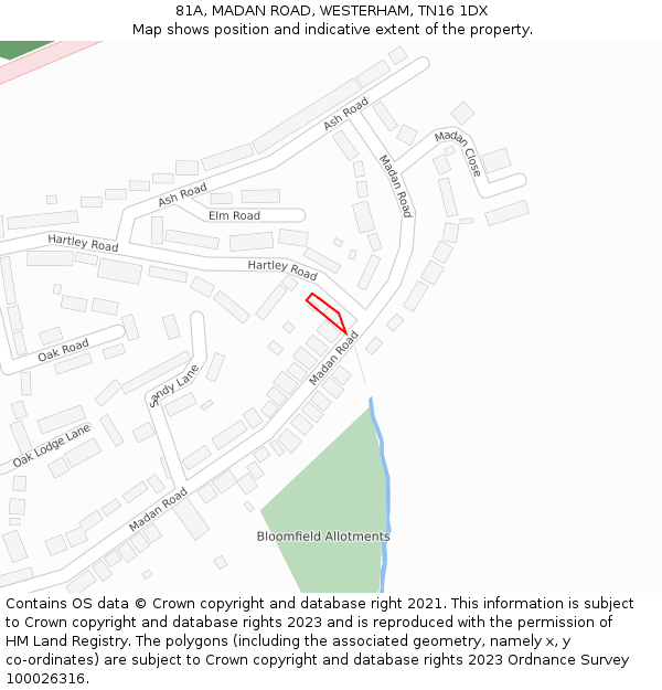 81A, MADAN ROAD, WESTERHAM, TN16 1DX: Location map and indicative extent of plot
