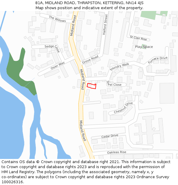 81A, MIDLAND ROAD, THRAPSTON, KETTERING, NN14 4JS: Location map and indicative extent of plot