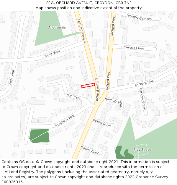 81A, ORCHARD AVENUE, CROYDON, CR0 7NF: Location map and indicative extent of plot