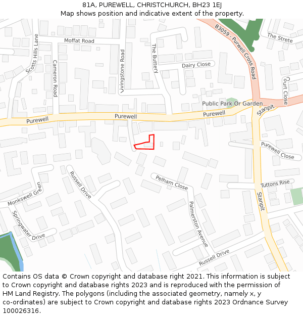 81A, PUREWELL, CHRISTCHURCH, BH23 1EJ: Location map and indicative extent of plot