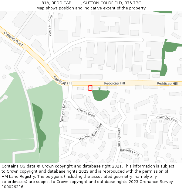 81A, REDDICAP HILL, SUTTON COLDFIELD, B75 7BG: Location map and indicative extent of plot