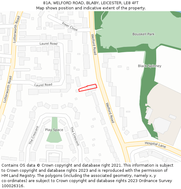 81A, WELFORD ROAD, BLABY, LEICESTER, LE8 4FT: Location map and indicative extent of plot