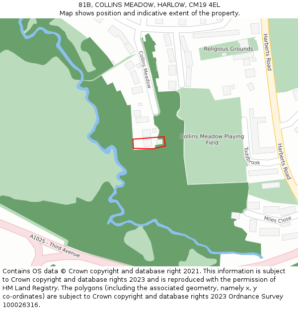 81B, COLLINS MEADOW, HARLOW, CM19 4EL: Location map and indicative extent of plot