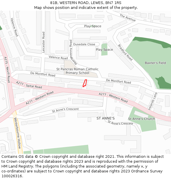 81B, WESTERN ROAD, LEWES, BN7 1RS: Location map and indicative extent of plot
