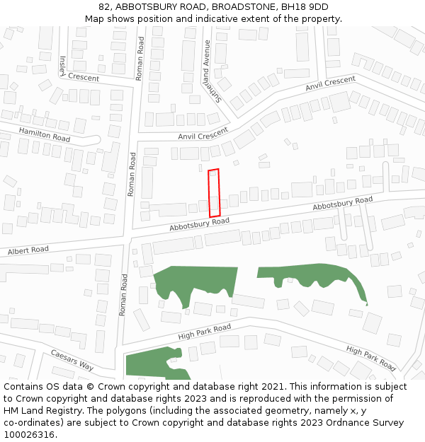 82, ABBOTSBURY ROAD, BROADSTONE, BH18 9DD: Location map and indicative extent of plot