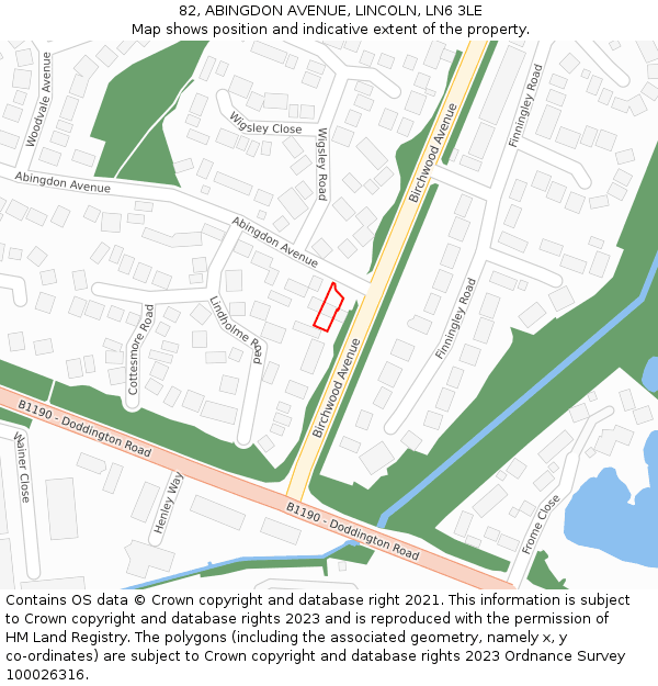 82, ABINGDON AVENUE, LINCOLN, LN6 3LE: Location map and indicative extent of plot