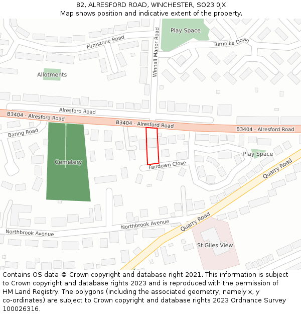 82, ALRESFORD ROAD, WINCHESTER, SO23 0JX: Location map and indicative extent of plot