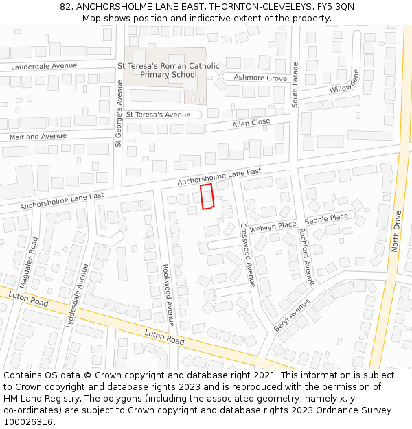 82, ANCHORSHOLME LANE EAST, THORNTON-CLEVELEYS, FY5 3QN: Location map and indicative extent of plot