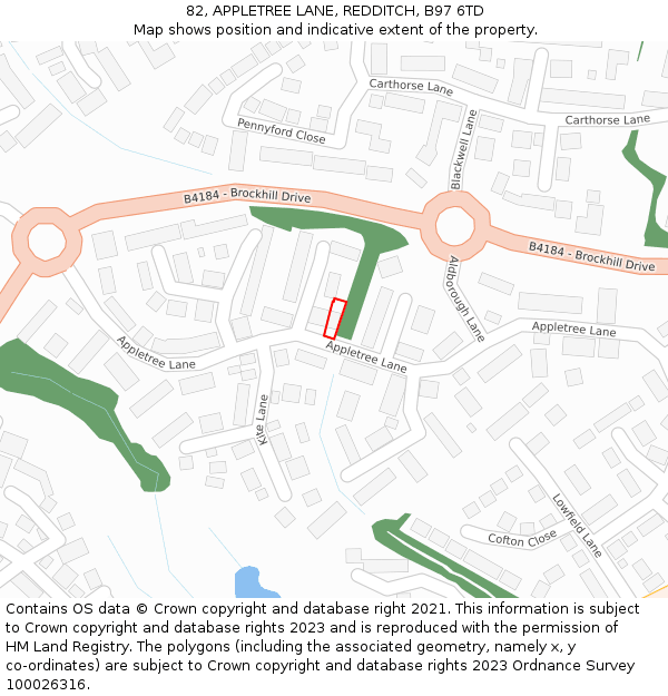 82, APPLETREE LANE, REDDITCH, B97 6TD: Location map and indicative extent of plot