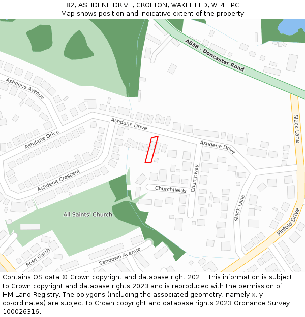 82, ASHDENE DRIVE, CROFTON, WAKEFIELD, WF4 1PG: Location map and indicative extent of plot