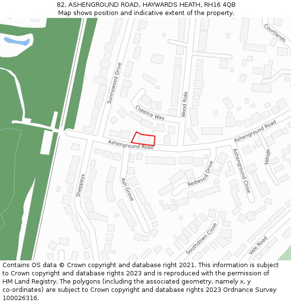 82, ASHENGROUND ROAD, HAYWARDS HEATH, RH16 4QB: Location map and indicative extent of plot