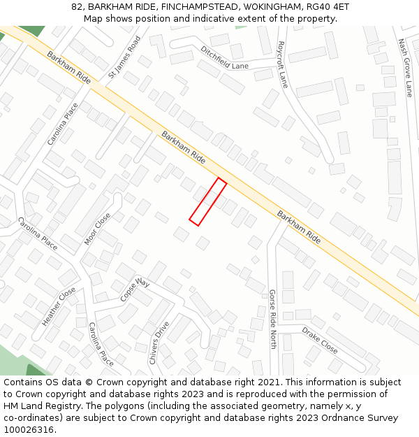 82, BARKHAM RIDE, FINCHAMPSTEAD, WOKINGHAM, RG40 4ET: Location map and indicative extent of plot