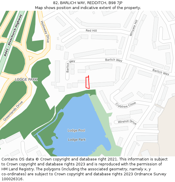 82, BARLICH WAY, REDDITCH, B98 7JP: Location map and indicative extent of plot