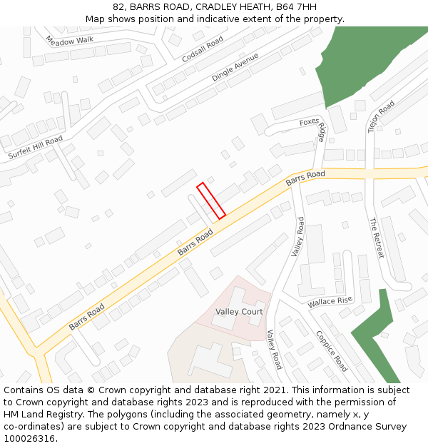 82, BARRS ROAD, CRADLEY HEATH, B64 7HH: Location map and indicative extent of plot