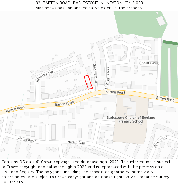 82, BARTON ROAD, BARLESTONE, NUNEATON, CV13 0ER: Location map and indicative extent of plot