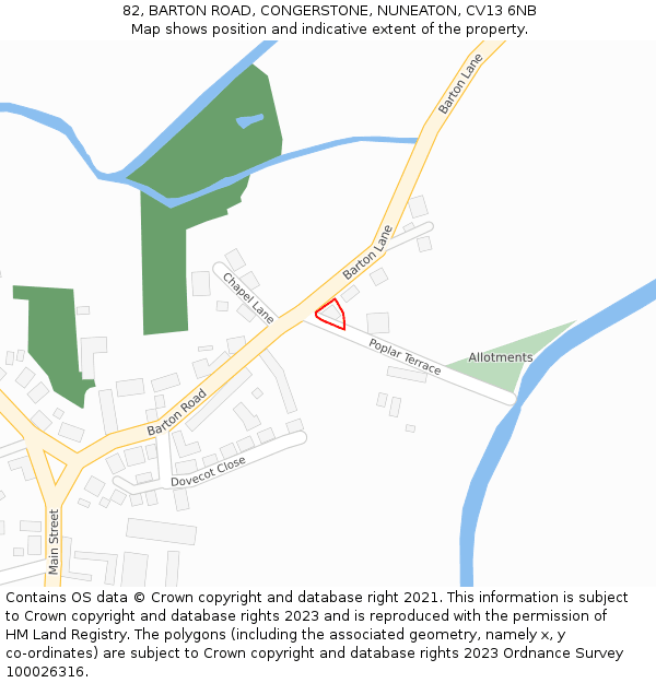 82, BARTON ROAD, CONGERSTONE, NUNEATON, CV13 6NB: Location map and indicative extent of plot