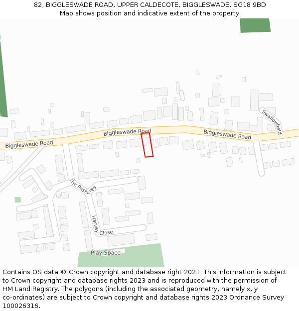 82, BIGGLESWADE ROAD, UPPER CALDECOTE, BIGGLESWADE, SG18 9BD: Location map and indicative extent of plot