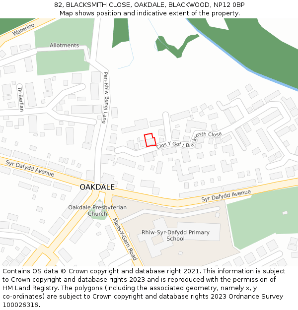 82, BLACKSMITH CLOSE, OAKDALE, BLACKWOOD, NP12 0BP: Location map and indicative extent of plot