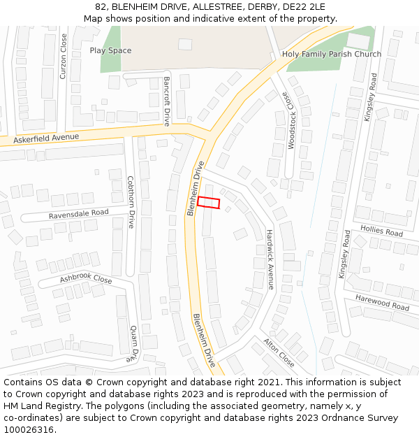 82, BLENHEIM DRIVE, ALLESTREE, DERBY, DE22 2LE: Location map and indicative extent of plot