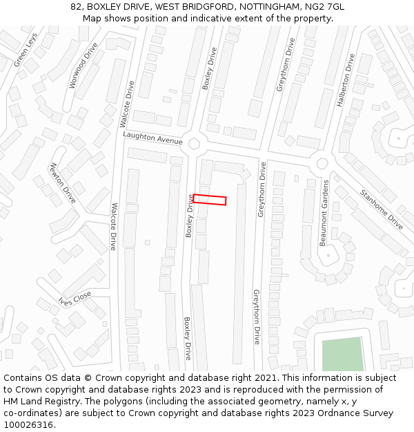 82, BOXLEY DRIVE, WEST BRIDGFORD, NOTTINGHAM, NG2 7GL: Location map and indicative extent of plot