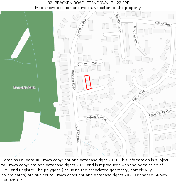 82, BRACKEN ROAD, FERNDOWN, BH22 9PF: Location map and indicative extent of plot