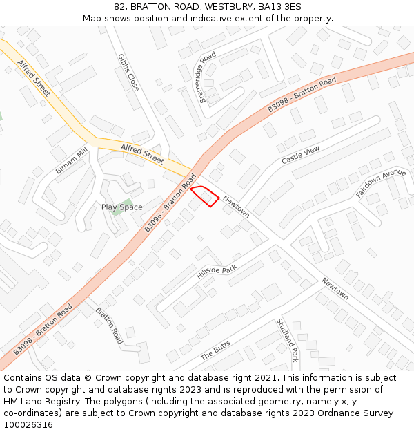 82, BRATTON ROAD, WESTBURY, BA13 3ES: Location map and indicative extent of plot