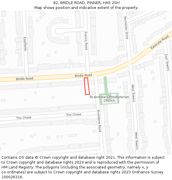 82, BRIDLE ROAD, PINNER, HA5 2SH: Location map and indicative extent of plot