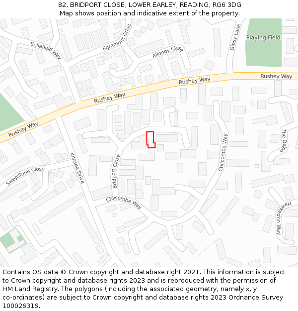 82, BRIDPORT CLOSE, LOWER EARLEY, READING, RG6 3DG: Location map and indicative extent of plot