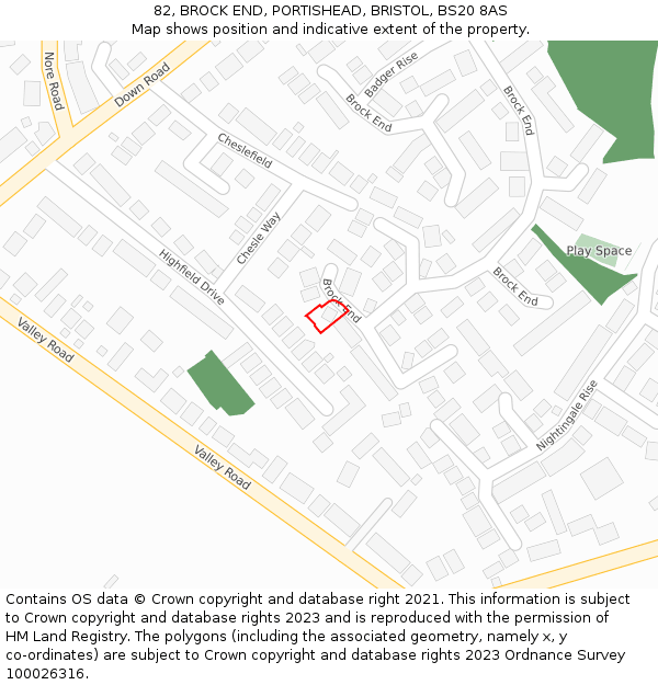 82, BROCK END, PORTISHEAD, BRISTOL, BS20 8AS: Location map and indicative extent of plot