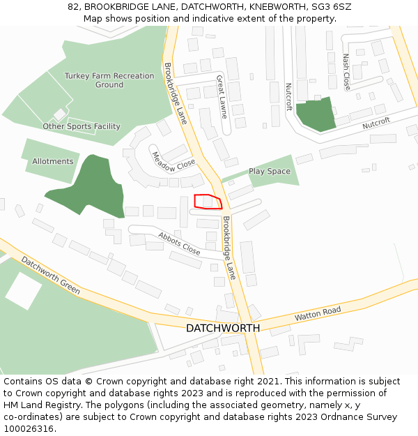 82, BROOKBRIDGE LANE, DATCHWORTH, KNEBWORTH, SG3 6SZ: Location map and indicative extent of plot