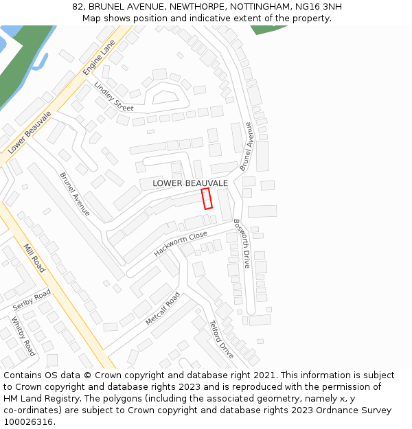 82, BRUNEL AVENUE, NEWTHORPE, NOTTINGHAM, NG16 3NH: Location map and indicative extent of plot