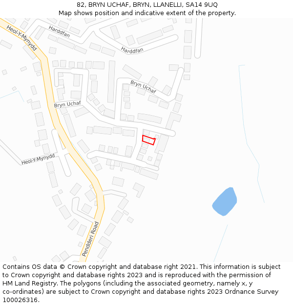 82, BRYN UCHAF, BRYN, LLANELLI, SA14 9UQ: Location map and indicative extent of plot