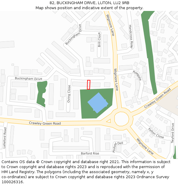 82, BUCKINGHAM DRIVE, LUTON, LU2 9RB: Location map and indicative extent of plot