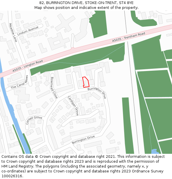 82, BURRINGTON DRIVE, STOKE-ON-TRENT, ST4 8YE: Location map and indicative extent of plot