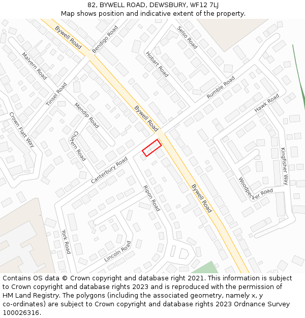 82, BYWELL ROAD, DEWSBURY, WF12 7LJ: Location map and indicative extent of plot